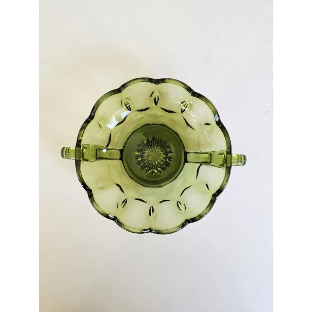 Anchor Hocking Avocado Green Glass Fairfield Nappy Bonbon Dish MCM